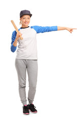 Poster - Female baseball player pointing right