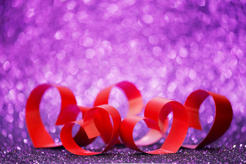 Sticker - Red ribbon hearts on glitters