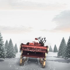 Wall Mural - Composite image of santa flying his sleigh