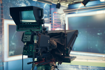 Poster - Television studio with camera and lights - recording TV NEWS