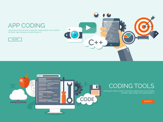 vector illustration. flat background. coding, programming. seo. search engine optimization. app deve
