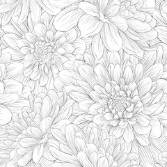 Wall Mural - Beautiful monochrome black and white  seamless background with flowers.