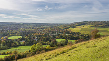View Of English Countryside In The Fall Colors, North Downs In Surrey