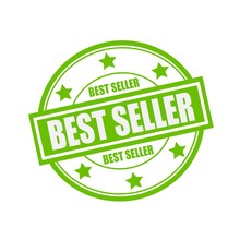 Best Seller White Stamp Text On Circle On Green Background And Star