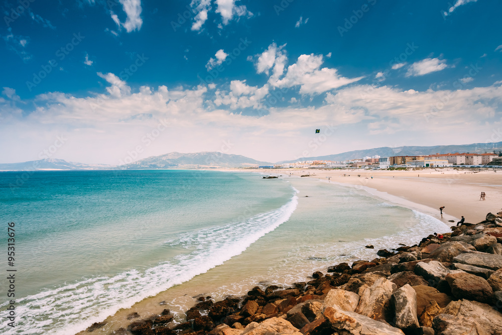 Coast near resort town of Tarifa, Spain - obrazy, fototapety, plakaty 