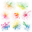 © Mikado - Set of 8 isolated colorful gradient rainbow grunge paint splashes on white background