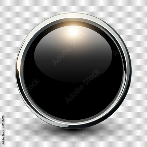 Black shiny button with metallic elements