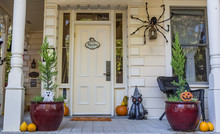American Porch With Halloween Decoration In Nevada City