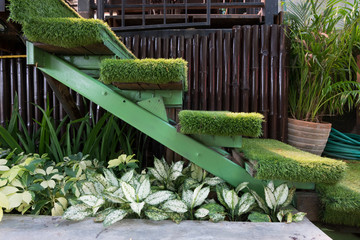 green grass staircase in garden, interior decoration home garden