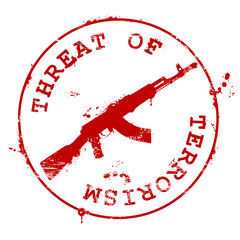 Stamp with AK-47 and bloody blots - threat of terrorism