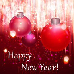 Wall Mural - Happy New Year Greeting Card. Blurred background with lights.