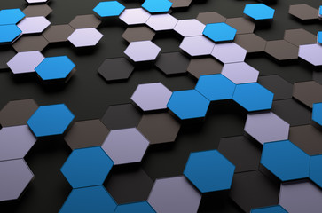 Abstract 3D Rendering of Surface with Hexagons.