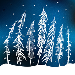 Poster - Christmas trees in snow forest