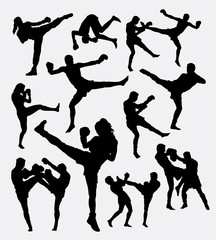 Sticker - Muay Thai boxing. Male and female kick boxing silhouette. Good use for symbol, logo, web icon, mascot, game elements, or any design you want. Easy to use.