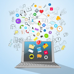 Wall Mural - tablet computer concept doodle hand draw icon sketch