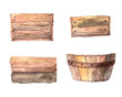 © lisagerrard99 - Set of hand painted watercolor wood box. Collection of isolated wooden crates. DIY clip art