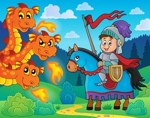 Poster - Knight on horse and lurking dragon