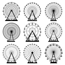 Vector Illustrations Set. Ferris Wheel. Carnival. Funfair Background