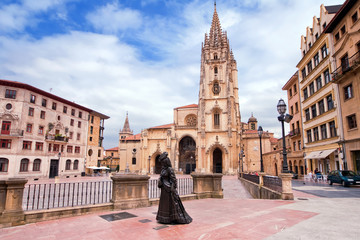 Oviedo Cathedral on Plaza Alfonso II el Casto in Asturias. Spain