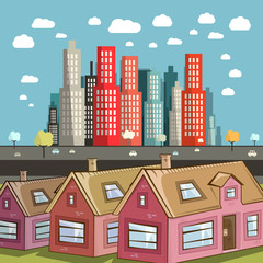 Poster - Flat Design City Vector Illustration with Houses