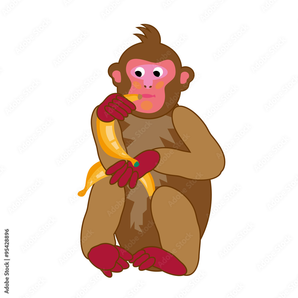 バナナを食べる猿のかわいい男の子のイラスト素材 Stock Illustration