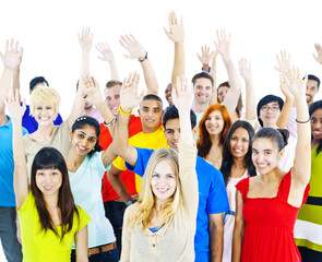 Poster - Diverse Group People Arms Raised Concept