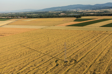 aerial view of harvest fields