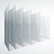 Perspective transparent glass siny gray abstract rectangles on white background