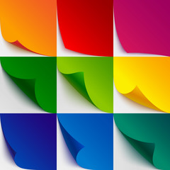 Aufkleber - Set of 9 colorful paper curled corners and page turns with realistic shadows on white background