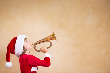 Sticker - Funny Santa kid with drawn megaphone