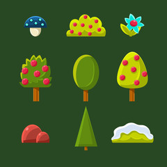 Sticker - Trees, Bushes and Flower, Vector Illustration Set 