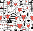 Сats with hearts seamless pattern