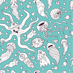 Wall Mural - Deep sea monsters seamless pattern