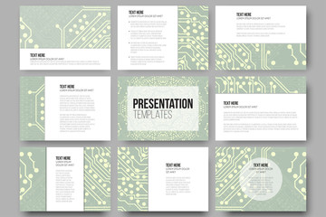 Wall Mural - set of 9 templates for presentation slides. microchip backgrounds, electrical circuits backdrops. bu