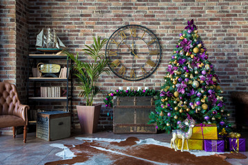 Wall Mural - Christmas and New Year decorated interior room