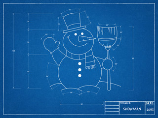 Wall Mural - Snowman - Blueprint
