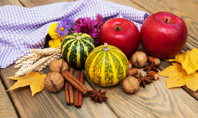 Wall Mural - autumn pumpkins and nuts