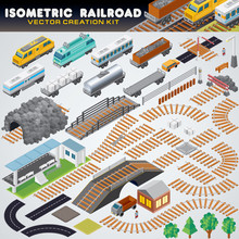 Isometric Railroad Train. Detailed 3D Illustration