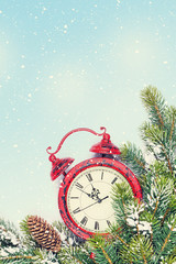 Aufkleber - Christmas background with clock and branch