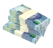 South African Rands Isolated On White Background. Computer Generated 3D Photo Rendering.