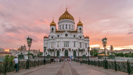 Wall Mural - Majestic orthodox Cathedral of Christ Saviour with sunset Timelapse, Russia