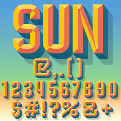 vector 3d summer set of condense beveled numbers and symbols with shadow. multicolored version.