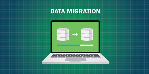 Wall Mural - data migration in computer from database vector flat