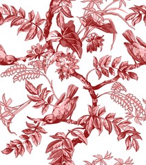 Sticker - Birds and Flowers Seamless Pattern