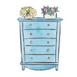 Homely Home Sweet Home Watercolor Chest of Drawers with Beautiful Flower Pots on There