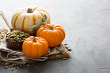 Pumpkins With Seeds And Sage Leaves