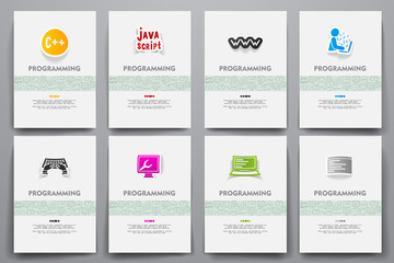 Canvas Print - Corporate identity vector templates set with doodles programming theme