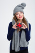 © Drobot Dean - Woman in winter cloth holding jewelry gift box