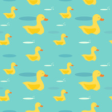 Cute Cartoon Yellow Ducks In The Water Seamless Vector Pattern Background Illustration