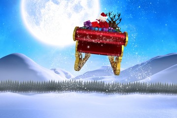 Poster - Composite image of santa flying his sleigh